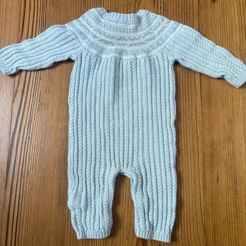 Tahari light blue cable knit long sleeve‎ bodysuit SIZE 6-9M